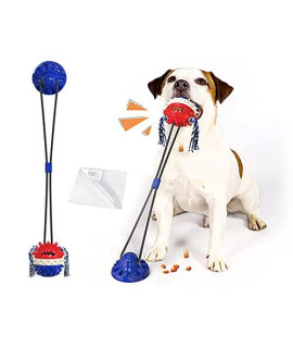 PetsBark Suction Cup Dog Chew Toy for Aggressive Chewers, Dogs Teeth Cleaning Rope Toys, Interactive Toy for Puppy, Dog Puzzle Treat Food Dispensing Ball Squeaky Toy for Large & Medium Pet Blue Red