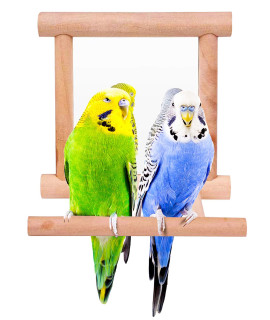 Blessed family Bird Parakeet Mirror for Cage,Parrot Perch Stand,Wooden Hummingbird Swing Toy,Parakeet Accessories for Cockatiels Conure Finch Lovebird Canary African Grey Macaw