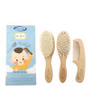 Baby Hair Brush comb Set, Organic Wooden Hairbrush Natural goat Bristles 3-Piece for Newborns Toddlers, Ideal for cradle cap Itching, Perfect Shower and Registry gift for Infant, Toddler, Kids