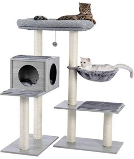 TIMOSS 5 Levels All-in-One Modern Cat Tree Kitten House, Varied Styles Cat Tower with Cat Condo,7 Sisal Scratching Posts, Deep Hammock and Extra-Large Perch for Kittens, Cats and Pet