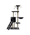 Fuggui 55" Cat Tree with Sisal Scratching Posts, Stairs, Balls or Mouse, Perches Hammock, Cat Condo Cat Climbing Tower Kitty Kitten Activity Center Play House (Black)