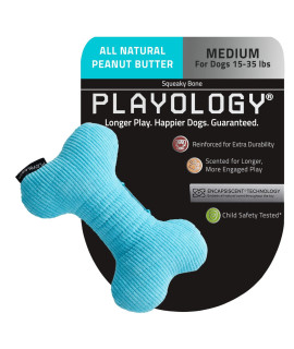 Playology Plush Squeaky Dog Toy for Moderate Chewers - Medium Squeaky Bone - Peanut Butter Scented Dog Toy, Engaging, All-Natural, and Interactive Non-Toxic Chew Toys