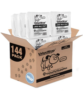 ValueWrap Male Wraps Disposable Dog Diapers, 2-Tabs Large, 144 Count - Male Wraps, Incontinence, Snag-Free Fastener, Leak Protection, Wetness Indicator