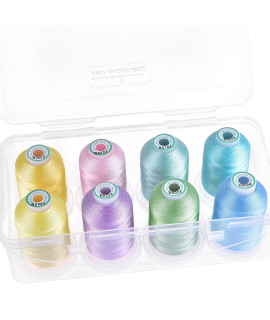 New brothread - 20 Options - 8 Snap Spools of 1000m Each Polyester Embroidery Machine Thread with clear Plastic Storage Box for Embroidery Quilting - Pastel color