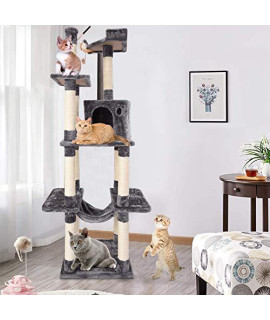 Cat Tree Cat Tower, Loash Angwen Cat Tree Cat Tower 67.86 inch Multi-Level Kitten Stand House Condo with Scratching Posts Plush Perch Indoor Kitty Climbing Furniture Play Center