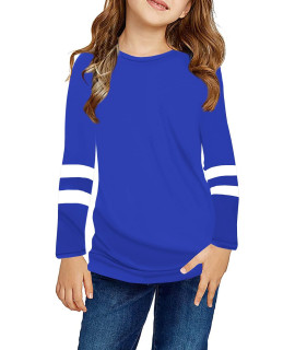 Ebifin girls casual ShortLong Sleeve T Shirts Kids Loose Soft Striped color Block Tunic Tops, Tees Blouses Size 4-15 Years c-Blue