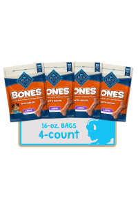 Blue Buffalo Bones Natural Crunchy Dog Treats, Large Dog Biscuits, Bacon (16-oz bag, 4 count)