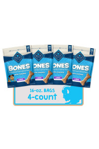 Blue Buffalo Bones Natural Crunchy Dog Treats, Large Dog Biscuits, Chicken (16-oz bag, 4 count)