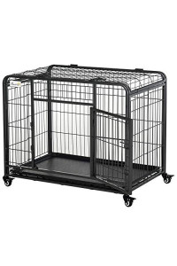 PawHut Folding Design Heavy Duty Metal Dog Cage Crate & Kennel with Removable Tray ??? Cover, & 4 Locking Wheels, Indoor/Outdoor 49.25" x 30" x 32"