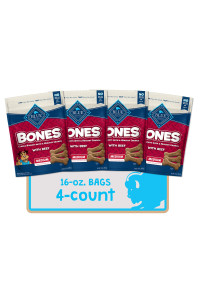 Blue Buffalo Bones Natural crunchy Dog Treats Medium Dog Biscuits Beef (16-oz bag 4 count)