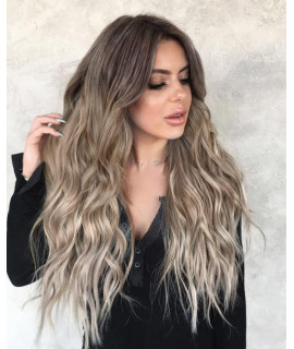 AISI HAIR Long Wavy Ombre Brown to Blonde Wig for Women Synthetic Wig Natural Daily Dark Roots Heat Resistant Fiber Wigs