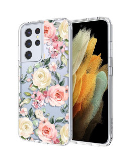 Mosnovo Designed For Galaxy S21 Ultra Case, 66 Ft Military Grade Drop Protection] Clear Shockproof Phone Cover For Samsung Galaxy S21 Ultra 5G - Watercolor Floral
