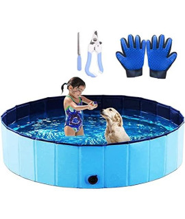 Onirii Foldable Pet Dog Pool,Portable Kiddie Pool,Collapsible PVC Bathing Tub Swimming Pool,Indoor & Outdoor Leakproof Cat Dog Pet SPA for Dogs Cats and Kids