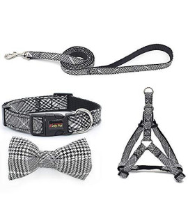 Fas Plus No Pull Dog Harness and Leash Set with Bow Tie Collar,Adjustable Vest Harness Back Clip Heavy Duty 4FT Leash for Small, Medium, Large and Extra Large Dogs.(Grey/White-M)
