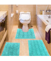 Striped Teal Bathroom Rug Set 3 Pieces Ultra Soft, Non Slip Chenille Bath Carpet, Absorbent Plush Shaggy Bath Mats For Bathroom, Toilet, Bedroom, Kitchen, Turquoise