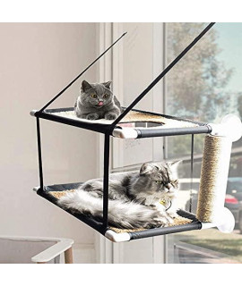Blueshyhall Cat Window Perch, Cat Hammock Window Seat, Double Layers Space Saving Cat Bed for Indoor Cats