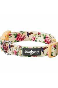 Blueberry Pet Spring Scent Inspired Flower And Hummingbird Adjustable Dog Collar, Lemon Chiffon, Small, Neck 12-16
