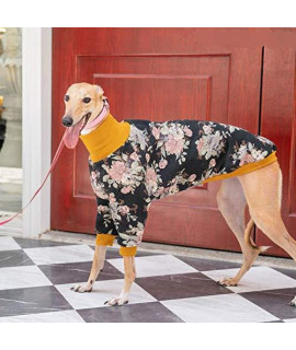 Dog Clothes Greyhound Sweatshirt, Printed Floral Jumper, Dog Winter Coat Outdoor Apparel Pajamas Rompers Pet Clothes Coat Outfit for Medium, Large Dog like Greyhound/Whippet/Lurchers (S,Black)