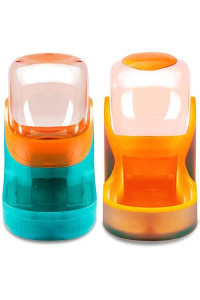 Pets Feeder Set Dog Feeder Cats Feeder with Water Dispenser Automatic Gravity Big Capacity Pets Feeder Auto for Small Medium Big Cats Dogs (Cyan+Orange)