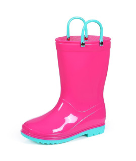 Litfun Toddler Kids Rain Boots for Boys girls Lightweight Waterproof Rain Boots with Easy on Handles, Hot Pink