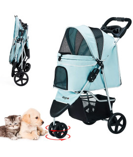 Pet Stroller, Cat Dog Stroller with Storage Basket Foldable Lightweight Dog Carrier Trolley Jogging Stroller