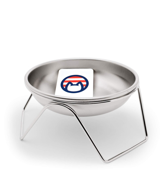 Americat Company Stainless Steel Cat Bowl + Elevated Stand - Made in The USA from U.S. Materials - Prevent Whisker Fatigue - Bowl Stand for Cat Food and Water (Bowl + Stand)