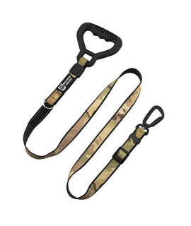 Bulldog Grade Heavy Duty Dog Leash - Adjustable, Strong, Waterproof, with Military Grade Carabiner and Strong Rubber Handle (Canine Khaki Camo)