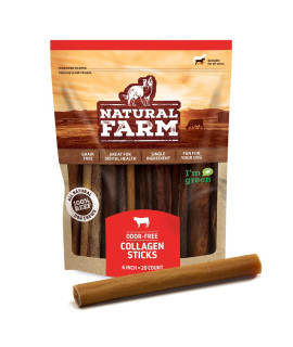 Natural Farm Collagen Sticks, 6-inch, Odor-Free, (20 Count), 95% Natural Collagen Dog Chews, Supports Healthy Joints, Skin & Coat - Best Rawhide Alternative for Small & Medium Dogs