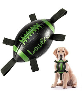 Lewondr Interactive Dog Soccer Ball with Grab Taps, Football Dog Toys?Dog Tug Toy, Dog Water Toy for Small & Medium Dogs 22cm (8.6 Inch) - Black & Green & Army Green