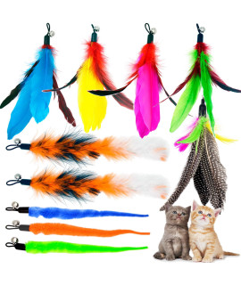 TIENAILING Cat Feather Toys Replacement Cat Wand Refills, 10 PCS Natural Bird Feather Refill Worm Refills, Cat Toy Replacement Feathers for Cat Wand