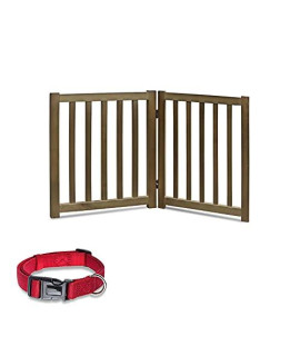 LZRS Oak Wood Foldable Pet Gate,Wooden Dog Gate,Cat Gate,Pet Gate with Pet Collar for House Doorway Stairs,Freestanding Indoor Outdoor Gate Safety Fence?2 Panel 24"-Walnut