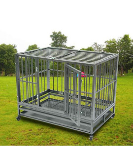 42inch Heavy Duty Dog Cage Crate Kennel Metal Pet Playpen Portable with Tray Silver