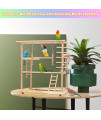 Ibnotuiy Pet Parrot Playstand Parrots Bird Playground Bird Play Stand Wood Perch Gym Playpen Ladder with Feeder Cups Bells for Cockatiel Parakeet (3 Layers)