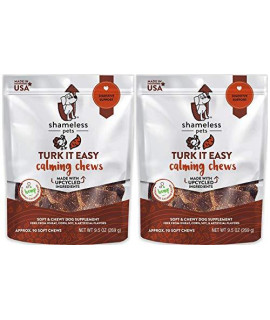 Shameless 2 Pack of Turk It Easy Calming Chews for Dogs, 9.5 Ounces Each, with Digestive Support, Hemp, and Chamomile