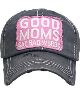 Funky Junque Womens Baseball cap Distressed Vintage Unconstructed Embroidered Patch Hat (good Moms Say Bad Words - Black)