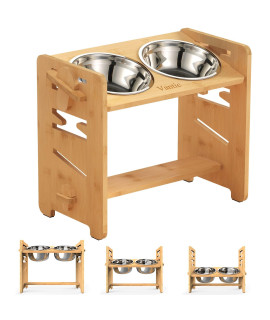Vantic Elevated Dog Bowls-Adjustable Raised Dog Bowls for Large Dogs Medium Sized Dogs, Durable Bamboo Dog Bowl Stand with 2 Stainless Steel Bowls and Non-Slip Feet