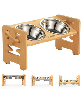 Vantic Elevated Dog Bowls-Adjustable Raised Dog Bowls with Stand for Small Size Dogs and Cats,Durable Bamboo Dog Feeder with 2 Stainless Steel Bowls and Non-Slip Feet