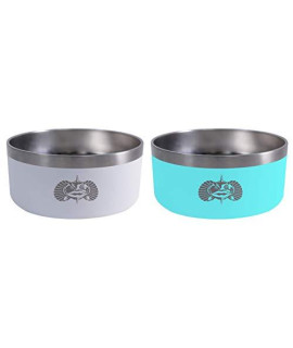 Toadfish Non-Tipping Dog Bowl - White & Teal - 2Pack