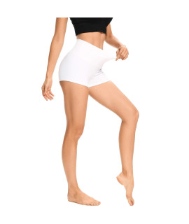 LXNMgO Womens 2 High Waist Yoga Shorts Tummy control Biker Running Workout compression Shorts for Women White, L