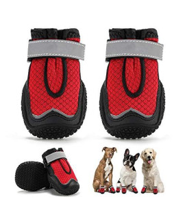 Dog Boots, Breathable Dog Shoes, Dog Booties with Reflective Rugged Anti-Slip Sole and Skid-Proof, Puppy Outdoor Paw Protectors with Rubber Soles for Hiking and Running