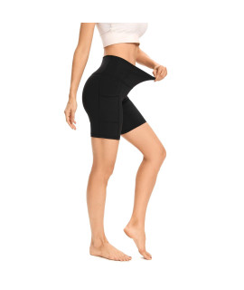 LXNMgO Womens 7 Biker Shorts with Phone Pockets, High Waist Athletic Workout Running Yoga Shorts Black, XL