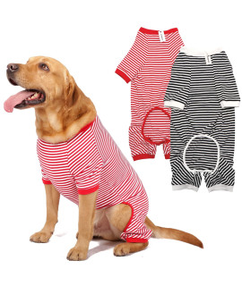 Dog Pajamas cotton Striped Pup Jumpsuit, Breathable 4 Legs Basic Pjs Shirts for Puppy and cat, Super Soft Stretchable Dog Jammies for Boys and girls (XX-Large, White RedBlack)