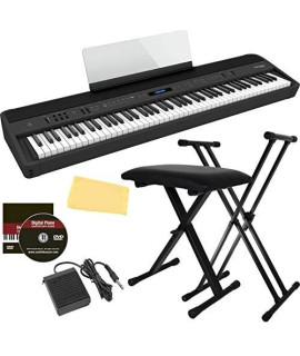 Roland FP-90X Digital Piano - Black Bundle with Adjustable Stand, Bench, Sustain Pedal, Austin Bazaar Instructional DVD, and Polishing cloth