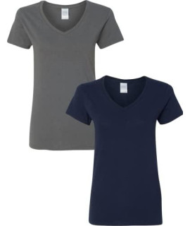 Gildan Womens Heavy Cotton V-Neck T-Shirt 2-Pack Sml-Charcoal-Navy