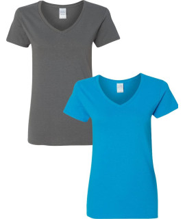 Gildan Womens Heavy Cotton V-Neck T-Shirt 2-Pack Med-Charcoal-Sapphire