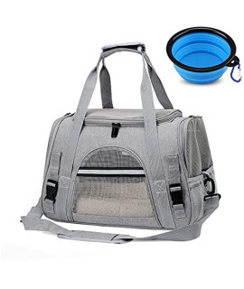 ?2021 New? Pet Travel Carrier Bag, Soft-Sided Pet Bag for Cats with Mesh Windows and Fleece Padding, Collapsible Dog Carrying Case Fit Under Airplane Seat for Kittens, Puppies and Small Dogs (Gray)