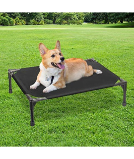 BABYLTRL Elevated Dog Bed Portable Raised Pet Cot Sturdy & Breathable Fabric Mat Dog Cot for Extra Large Medium Small Dogs Multiple Sizes No-Slip Feet Indoor or Outdoor Use(Black)