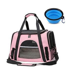 ?2021 New? Pet Travel Carrier Bag, Soft-Sided Pet Bag for Cats with Mesh Windows and Fleece Padding, Collapsible Dog Carrying Case Fit Under Airplane Seat for Kittens, Puppies and Small Dogs (Pink)