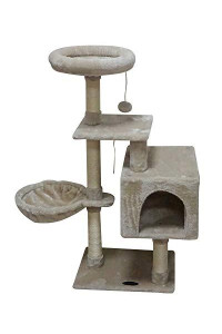 FISH&NAP US07MI Cat Tree Cat Tower Cat Condo Sisal Scratching Posts with Jump Platform Cat Furniture Activity Center Play House Beige