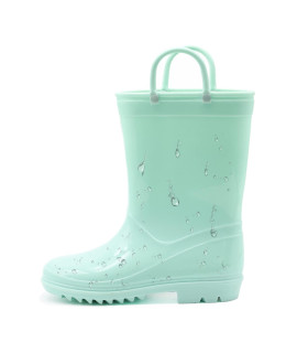 EUXTERPA Boys and girls Waterproof Kids Rain Boots Solid color Toddler Rain Boots with Handles Mint green Little Kid Size 11